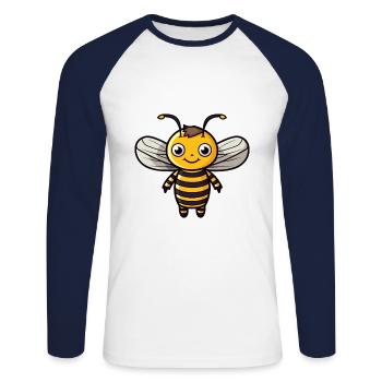 Abeille mignon dessin animé kawaii aquarelle animal animal de compagnie - T-shirt baseball manches longues Homme - blanc/marine - Devant - Nik (191cm)