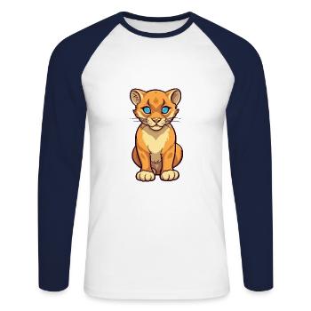 Cougar Cute Cartoon Kawaii Watercolor Animal Pet - Unisex Long Sleeve Baseball T-Shirt - white/navy - Front - Nik (191cm)