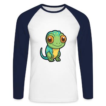 Chameleon Cute Cartoon Kawaii Watercolor Animal Pe - Unisex Long Sleeve Baseball T-Shirt - white/navy - Front - Nik (191cm)