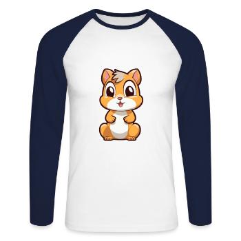 Chipmunk Cute Cartoon Kawaii Watercolor Animal Pet - Unisex Long Sleeve Baseball T-Shirt - white/navy - Front - Nik (191cm)