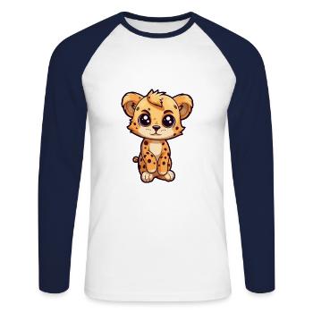 Gepard Niedliche Karikatur Kawaii Aquarell Tier Haustier - Unisex Baseballshirt langarm - Weiß/Navy - Vorne - Nik (191cm)