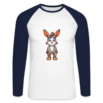 Esel niedliche Karikatur Kawaii Aquarell Tier Haustier - Unisex Baseballshirt langarm - Weiß/Navy - Vorne - Nik (191cm)