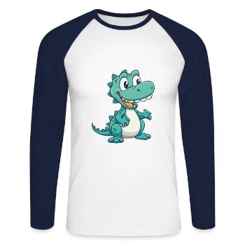 Crocodile Mignon Dessin Animé Kawaii Aquarelle Animal Pe - T-shirt baseball manches longues Homme - blanc/marine - Devant - Nik (191cm)