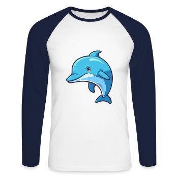 Delfin niedliche Karikatur Kawaii Aquarell Tier Haustier - Unisex Baseballshirt langarm - Weiß/Navy - Vorne - Nik (191cm)