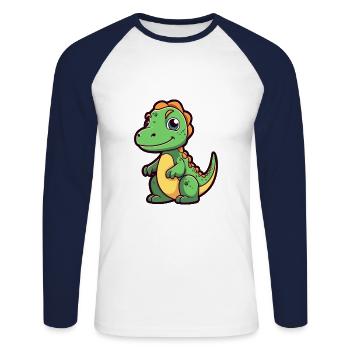 Dinosaur Cute Cartoon Kawaii Watercolor Animal Pet - Unisex Long Sleeve Baseball T-Shirt - white/navy - Front - Nik (191cm)