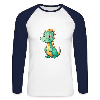 Dragon Mignon Dessin Animé Kawaii Aquarelle Animal De Compagnie - T-shirt baseball manches longues Homme - blanc/marine - Devant - Nik (191cm)