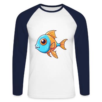 Fisch niedliche Karikatur Kawaii Aquarell Tier Haustier - Unisex Baseballshirt langarm - Weiß/Navy - Vorne - Nik (191cm)