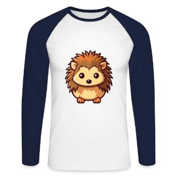 Hérisson mignon dessin animé kawaii aquarelle Animal de compagnie - T-shirt baseball manches longues Homme - blanc/marine - Devant - Nik (191cm)
