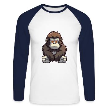 Gorilla Cute Cartoon Kawaii Watercolor Animal Pet - Unisex Long Sleeve Baseball T-Shirt - white/navy - Front - Nik (191cm)