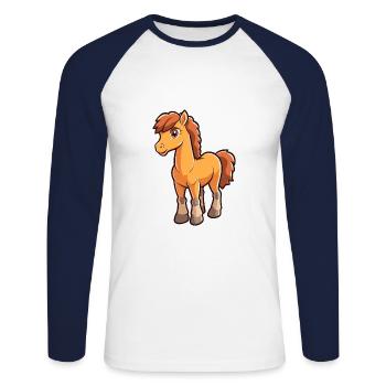 Cheval Mignon Dessin Animé Kawaii Aquarelle Animal De Compagnie - T-shirt baseball manches longues Homme - blanc/marine - Devant - Nik (191cm)