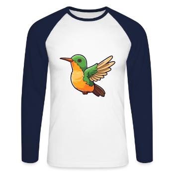 Colibri mignon dessin animé kawaii aquarelle Animal - T-shirt baseball manches longues Homme - blanc/marine - Devant - Nik (191cm)