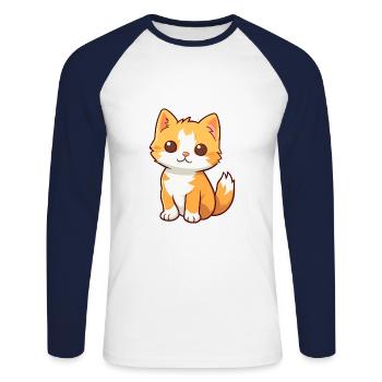 Kitten Cute Cartoon Kawaii Watercolor Animal Pet - Unisex Long Sleeve Baseball T-Shirt - white/navy - Front - Nik (191cm)