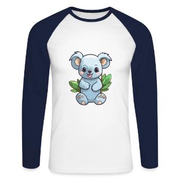 Koala Niedliche Karikatur Kawaii Aquarell Tier Haustier - Unisex Baseballshirt langarm - Weiß/Navy - Vorne - Nik (191cm)