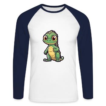 Iguana Cute Cartoon Kawaii Watercolor Animal Pet - Unisex Long Sleeve Baseball T-Shirt - white/navy - Front - Nik (191cm)