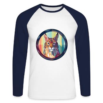 Lynx Stained Glass Colorful Cartoon Kawaii Animal - Unisex Long Sleeve Baseball T-Shirt - white/navy - Front - Nik (191cm)