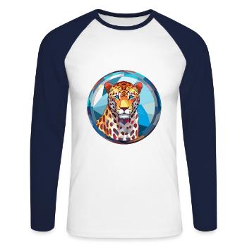 Leopard Stained Glass Colorful Cartoon Kawaii Anim - Unisex Long Sleeve Baseball T-Shirt - white/navy - Front - Nik (191cm)