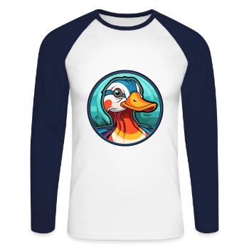 Mandarinente Buntglas Bunte Karikatur Kawai - Unisex Baseballshirt langarm - Weiß/Navy - Vorne - Nik (191cm)