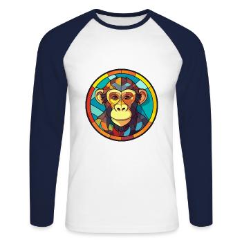 Affe Buntglas Bunte Karikatur Kawaii Anima - Unisex Baseballshirt langarm - Weiß/Navy - Vorne - Nik (191cm)