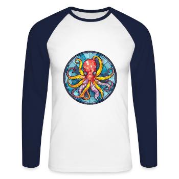 Oktopus Buntes Glas Bunte Karikatur Kawaii Anim - Unisex Baseballshirt langarm - Weiß/Navy - Vorne - Nik (191cm)