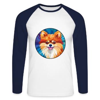 Pomeranian Dog Stained Glass Colorful Cartoon Kawa - Unisex Long Sleeve Baseball T-Shirt - white/navy - Front - Nik (191cm)