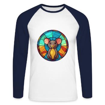 Maus Buntglas Bunte Karikatur Kawaii Tier - Unisex Baseballshirt langarm - Weiß/Navy - Vorne - Nik (191cm)