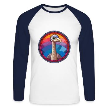 Straußen-Buntglas-Bunt-Cartoon-Kawaii-Anim - Unisex Baseballshirt langarm - Weiß/Navy - Vorne - Nik (191cm)