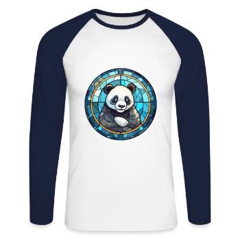 Panda Stained Glass Colorful Cartoon Kawaii Animal - Unisex Long Sleeve Baseball T-Shirt - white/navy - Front - Nik (191cm)