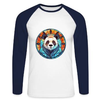 Panda Buntglas Bunte Karikatur Kawaii Tier - Unisex Baseballshirt langarm - Weiß/Navy - Vorne - Nik (191cm)
