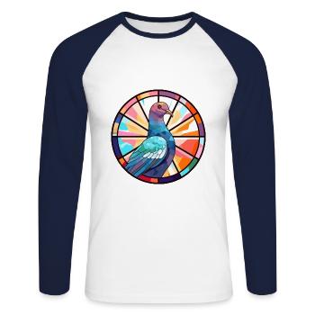 Taube Buntglas Bunte Karikatur Kawaii Anima - Unisex Baseballshirt langarm - Weiß/Navy - Vorne - Nik (191cm)