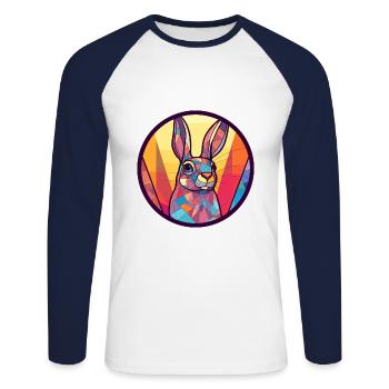 Rabbit Stained Glass Colorful Cartoon Kawaii Anima - Unisex Long Sleeve Baseball T-Shirt - white/navy - Front - Nik (191cm)