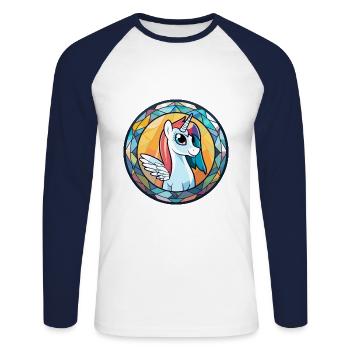 Ponny vitrail coloré dessin animé Kawaii Animal - T-shirt baseball manches longues Homme - blanc/marine - Devant - Nik (191cm)