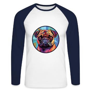 Mopshund Buntglas Bunte Karikatur Kawaii Anim - Unisex Baseballshirt langarm - Weiß/Navy - Vorne - Nik (191cm)