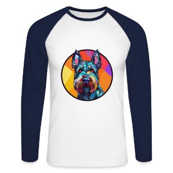 Chien Terrier écossais vitrail coloré Cartoo - T-shirt baseball manches longues Homme - blanc/marine - Devant - Nik (191cm)