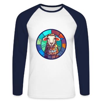 Schaf Buntes Glas Bunte Karikatur Kawaii Tier - Unisex Baseballshirt langarm - Weiß/Navy - Vorne - Nik (191cm)