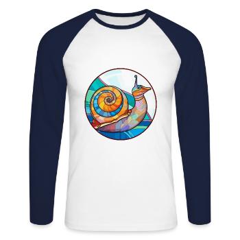Snail Stained Glass Colorful Cartoon Kawaii Animal - Unisex Long Sleeve Baseball T-Shirt - white/navy - Front - Nik (191cm)