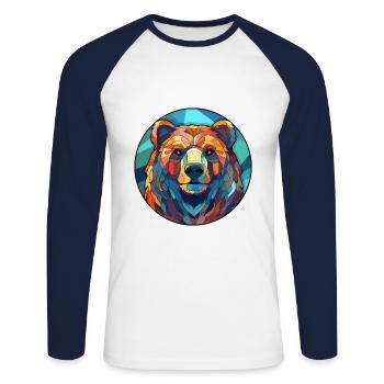 Ours vitrail coloré dessin animé Kawaii Animal - T-shirt baseball manches longues Homme - blanc/marine - Devant - Nik (191cm)