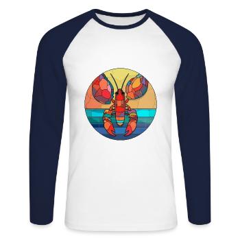 Lobster Stained Glass Colorful Cartoon Kawaii Anim - Unisex Long Sleeve Baseball T-Shirt - white/navy - Front - Nik (191cm)