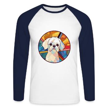 Malteser Hund Buntes Glas Bunte Karikatur Kawaii - Unisex Baseballshirt langarm - Weiß/Navy - Vorne - Nik (191cm)