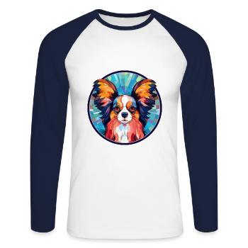 Papillon Hund Buntes Glas Bunte Karikatur Kawaii - Unisex Baseballshirt langarm - Weiß/Navy - Vorne - Nik (191cm)