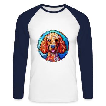 Pudel Hund Bunte Karikatur Kawaii A - Unisex Baseballshirt langarm - Weiß/Navy - Vorne - Nik (191cm)