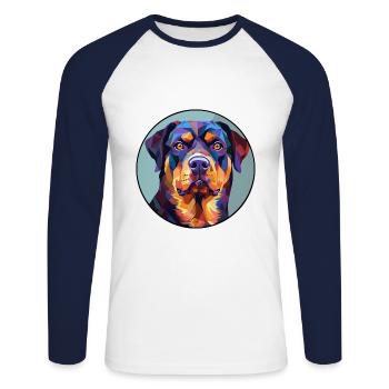Rottweiler Dog Stained Glass Colorful Cartoon Kawa - Unisex Long Sleeve Baseball T-Shirt - white/navy - Front - Nik (191cm)