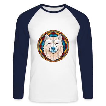 Samoyed Dog Stained Glass Colorful Cartoon Kawaii - Unisex Long Sleeve Baseball T-Shirt - white/navy - Front - Nik (191cm)