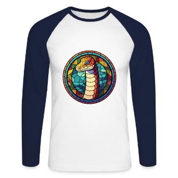 Schlange Buntes Buntes Cartoon Kawaii Tier - Unisex Baseballshirt langarm - Weiß/Navy - Vorne - Nik (191cm)
