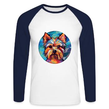 Yorkshire Terrier chien vitrail coloré Carto - T-shirt baseball manches longues Homme - blanc/marine - Devant - Nik (191cm)
