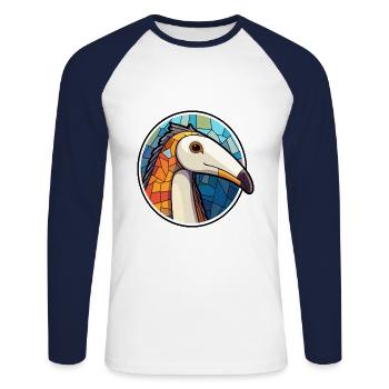 Anteater Stained Glass Colorful Cartoon Kawaii Ani - Unisex Long Sleeve Baseball T-Shirt - white/navy - Front - Nik (191cm)