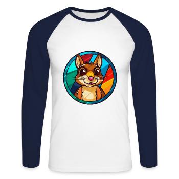 Chipmunk Stained Glass Colorful Cartoon Kawaii Ani - Unisex Long Sleeve Baseball T-Shirt - white/navy - Front - Nik (191cm)