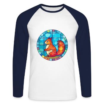 Squirrel Stained Glass Colorful Cartoon Kawaii Ani - Unisex Long Sleeve Baseball T-Shirt - white/navy - Front - Nik (191cm)