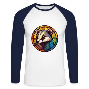 Blaireau vitrail coloré Cartoon Kawaii Anima - T-shirt baseball manches longues Homme - blanc/marine - Devant - Nik (191cm)