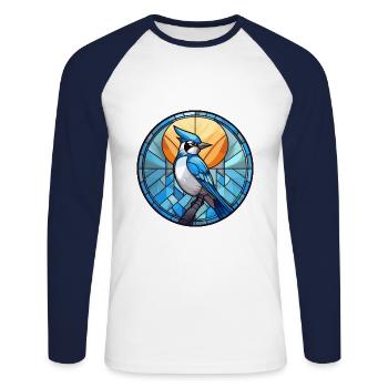 Blue Jay Stained Glass Colorful Cartoon Kawaii Ani - Unisex Long Sleeve Baseball T-Shirt - white/navy - Front - Nik (191cm)