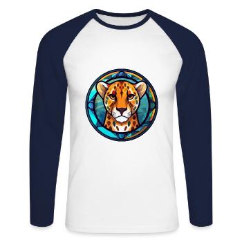 Gepard Buntes Glas Bunte Karikatur Kawaii Anim - Unisex Baseballshirt langarm - Weiß/Navy - Vorne - Nik (191cm)